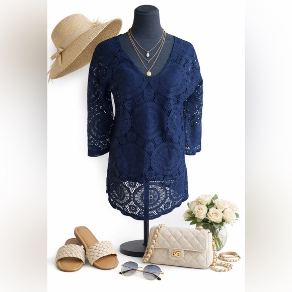 Tops - Navy Textured Women's Top